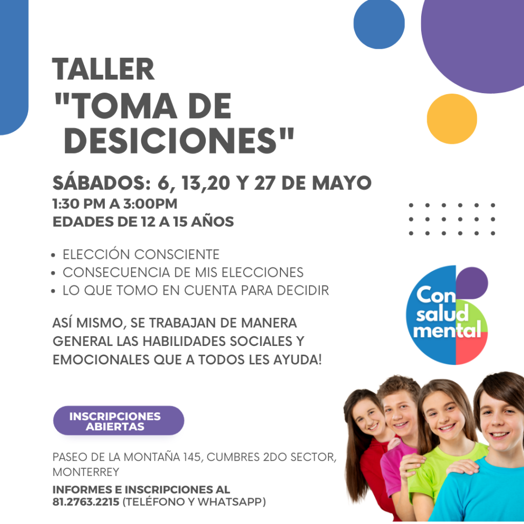 taller toma de desiciones para adolescentes de 12 a 15 años en ConSalud Mental