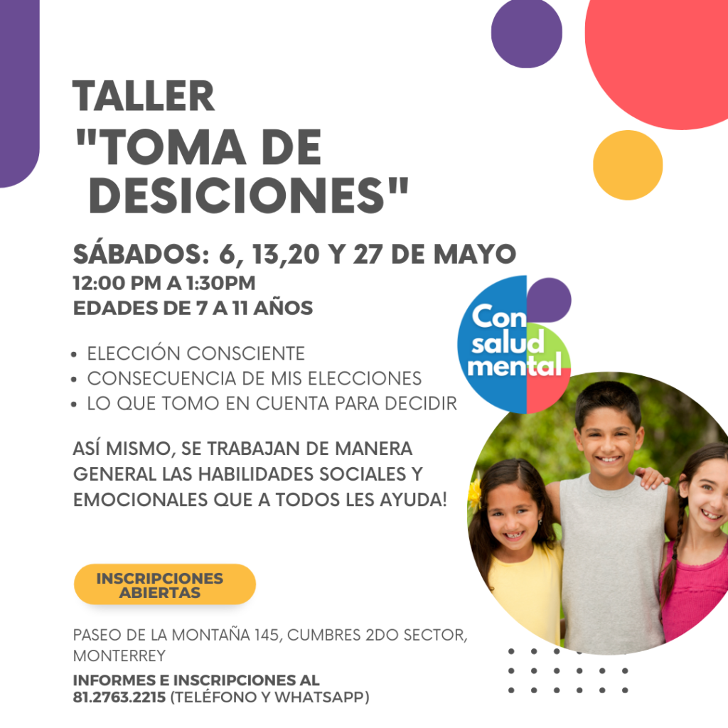 taller toma de desiciones para niños de 7 a 11 años en ConSalud Mental